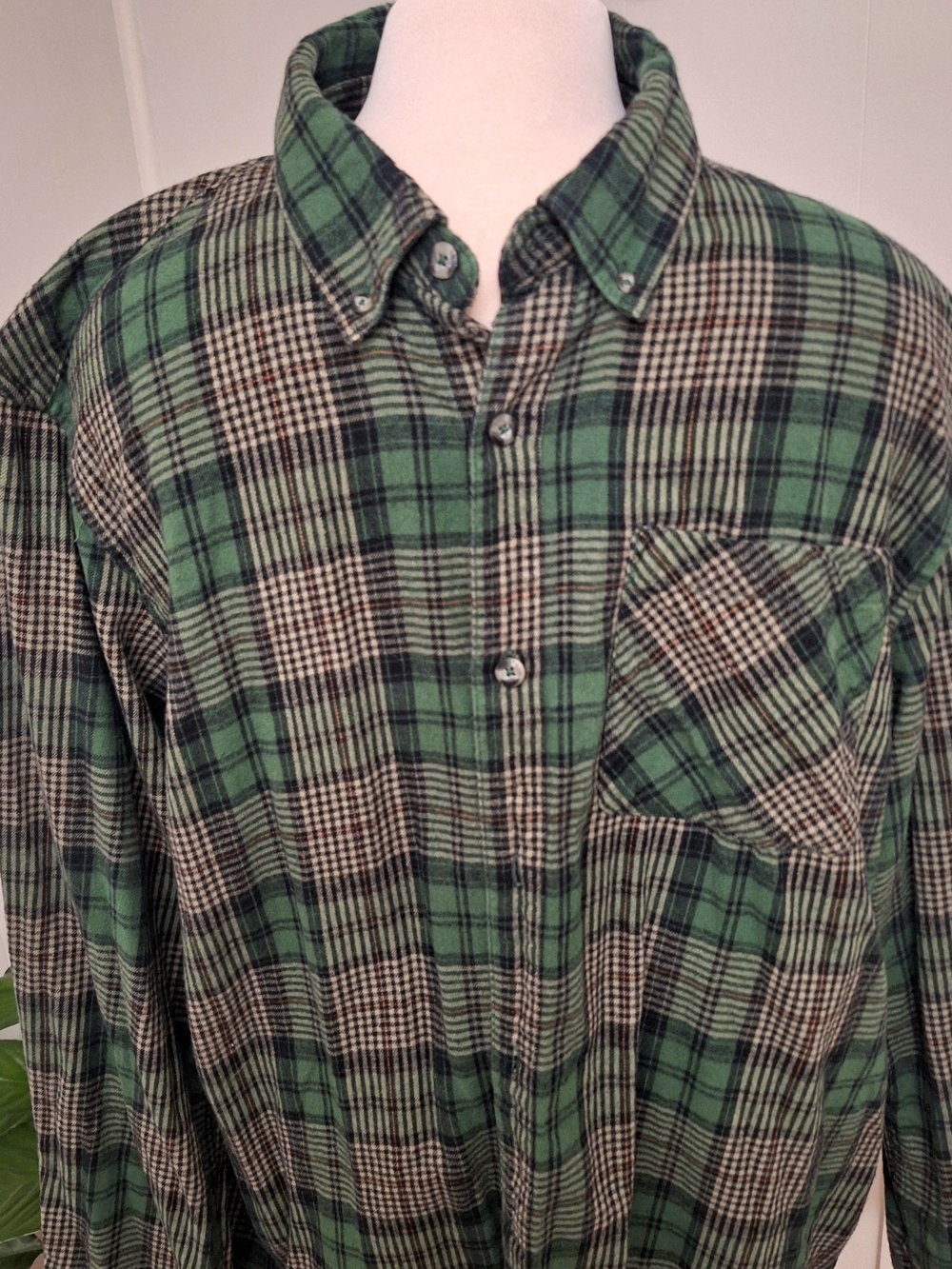 Mens Magellan Green Plaid Button-Down Flannel Shirt